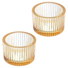 2 Pcs Tea Light Candle Holder Glass Candle Holders Gold Tone