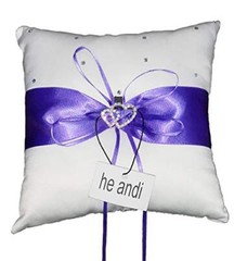 7.8″ Satin Double Hearts Decoration Wedding Ring Bearer Pillow () Purple