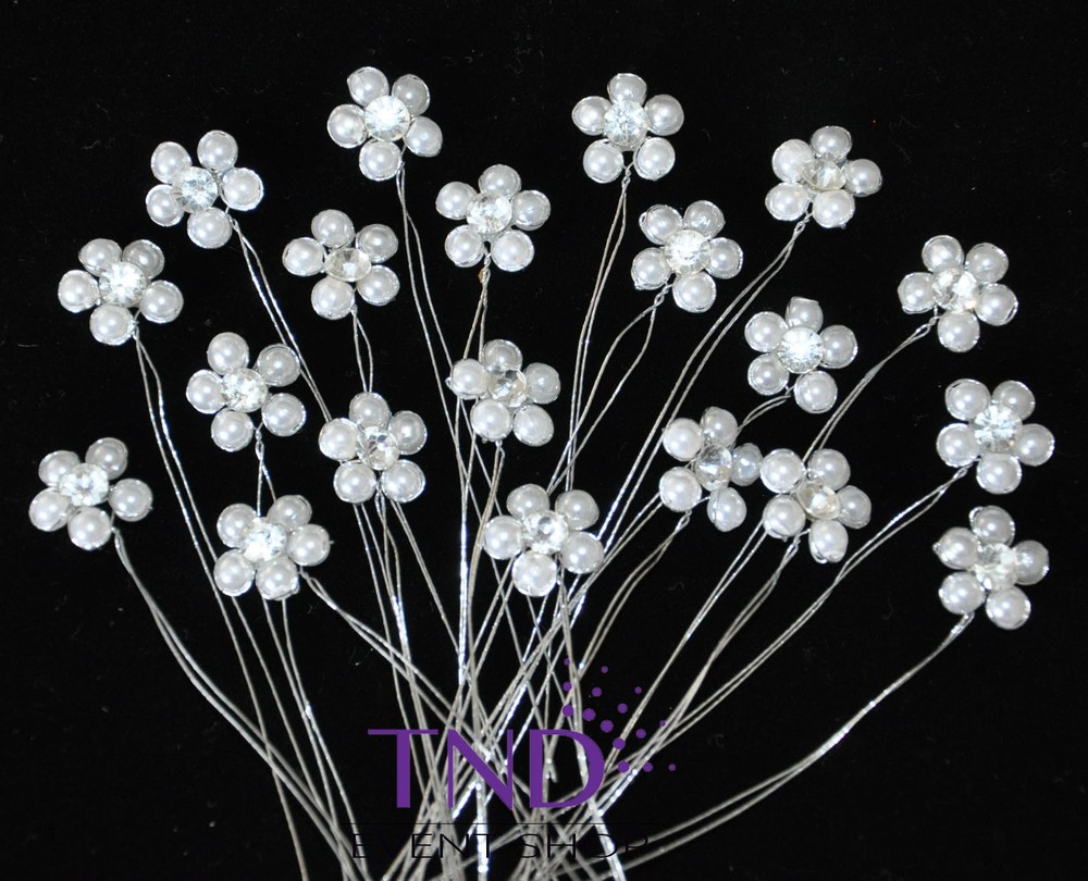 20-PACK PEARL & RHINESTONE FLOWER BOUQUET PICKS