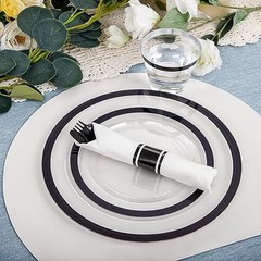 350 Pcs Clear and Black Plastic Plates,Black 350 Piece(50 Guests) Clear Black