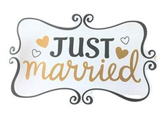 Elegant Blooms & Things Just Married Car Magnet 12 x 7.5, White, Black &