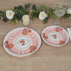 25 DUSTY ROSE 7″ Paper Round Plates with Vintage Rose Flower Print Wedding
