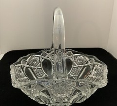 VINTAGE LE SMITH CRYSTAL BASKET RUFFLED FRUIT BOWL EASTER HOBSTAR PARTY 8” H L E