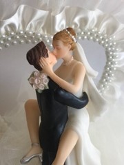 Western Honeymoon Night, Rhinestone and Pearl, Heart, Ivory and Gold Cake Top
