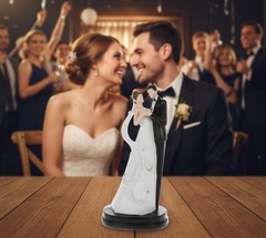 Dancing Wedding Couple Figurine Cake Topper Elegant S-Curve Gown with Rhinestone