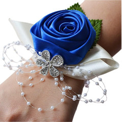 Wedding Wrist Corsage Bridesmaid Bride Prom Artificial Flower Hand Ribbon Decor