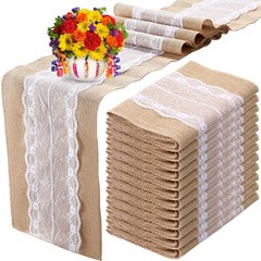 Chumia 12 Pcs 12 x 108 Inch Wedding Burlap Table Runners with White Lace Rust…