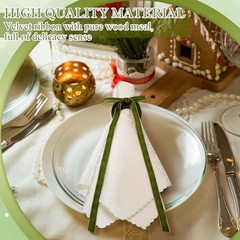 12 Set Christmas Napkin Rings Wooden Bow Napkin Rings Velvet Bow Olive Green