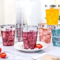 200 Pack Silver Plastic Cups 10 Oz Clear Rimmed B Silver