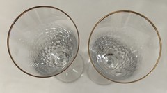 Pair of Cut Crystal Gold Rim Champagne Flutes Wedding Toast