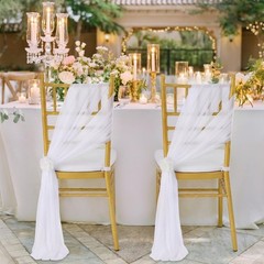 24-Pack White Wedding Chair Sashes Tulle Sheer 8ft Long 10in Wide Party Banquet