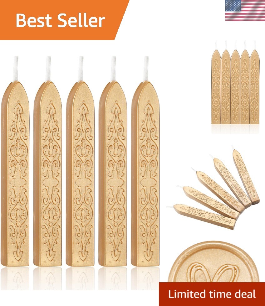 Elegant 5 Pcs Light Gold Sealing Wax Sticks with Wicks for Signatures & Crafts