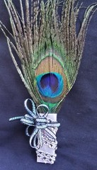 Peacock Feather Wedding BOUTONNIERE for Groom Groomsmen CORSAGE PROM Quinceañera