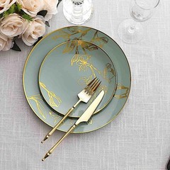 20 Round Dusty Sage Plastic Salad Dinner Plates Gold Floral Design Events