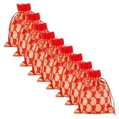 Drawstring Bags Traditional Indian Handcrafted 9×7 inches Paisley (9 Pcs) Red