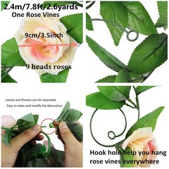 Zhiheng 4 Pack 7.8ft Artificial Rose Vines with Green Leaves Fake 78ft, Pink