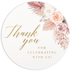 Boho Beige Floral Wedding Thank You Labels Thank You for Celebrating with Us