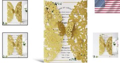 Elegant Gold Glitter Butterfly Wedding Invite Set – 50 Count