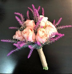 Light Pink Faux Flower Roses with Lavender Accents Bridal Wedding Bouquet
