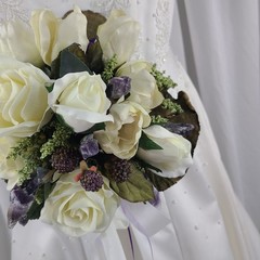 Tulip and Amethyst Garden Faux Silk Wedding Bouquet