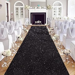 Wedding Aisle Runner: 4FT×15FT Sequin Fabric – Black Sparkly Carpet Runner for