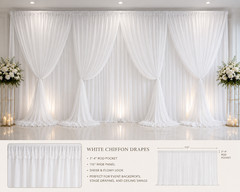 115″ x 120″ WHITE Chiffon Curtains Drapes Panel for Event Decor Backdrop Draping