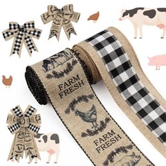 ALIBBON 2 Rolls 2.5″ × 5 Yd Farmhouse Animals Ribbon Black White Farm Fresh