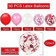 Valentines Day Balloon Pink White Red Confetti Balloons with Red Latex