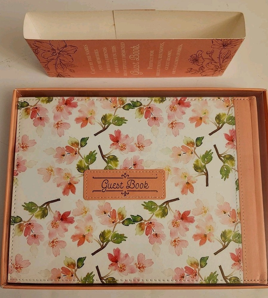 Floral, Peach, Pink, Guestbook With Spiritual Quotes Throughout, Ribbon Marker