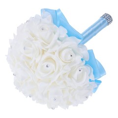 Simulated Rose Bouquet Artificial Flower Wedding Hand Flowers Ribbon