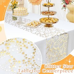 RUDONG M Roll Star Table Runner6 Ft» Wide Sparkly Metallic Glitter Tulle 1 Gold