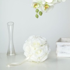 2 CREAM 7″ Silk Roses Flowers Kissing Balls Wedding Party Events Centerpieces