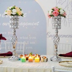 24in Wedding Centerpieces for Tables, 2pcs Silver Metal Diamond Crystal Weddi…