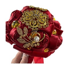 Luxury Red / gold accent Bridal Wedding Bouquet Satin Rose Rhinestone