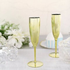 5 oz Gold Premium Metallic Plastic Champagne Flutes Disposable Flutes Wedding