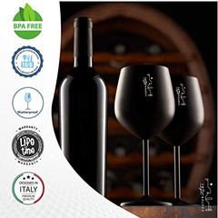 Stemmed Stainless Steel Wine Glasses – 18 oz Unbreakable Goblets for Black