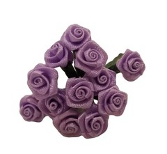 Lot 144 pcs Lilac Lavender Satin Ribbon Roses Flowers 10mm 3/8″ on Wire Stem