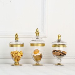 3 pcs Clear Gold Trim Glass Apothecary Jars Lids Wedding Supplies Sale
