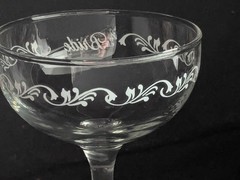 Vintage Bride & Groom Champagne Coupe Glasses Etched Scroll Wedding Toast Set