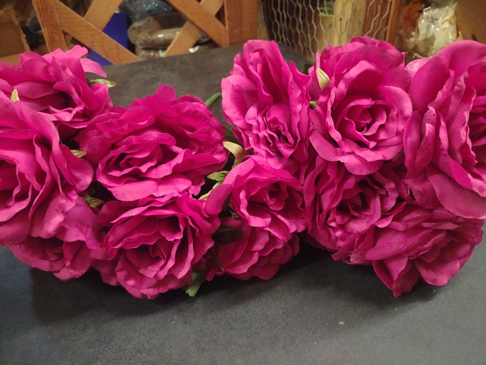 Set of 2 Pieces: Mixed Pearl Rose Bush, Orchid Dark Pink Silk 24 Total Roses
