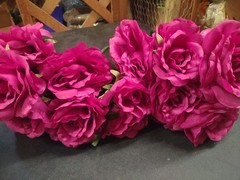 Set of 2 Pieces: Mixed Pearl Rose Bush, Orchid Dark Pink Silk 24 Total Roses