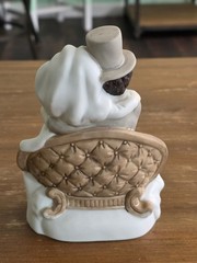 Vintage Bride and Groom on Bench Ceramic Wedding Cake Topper Figurine 6″
