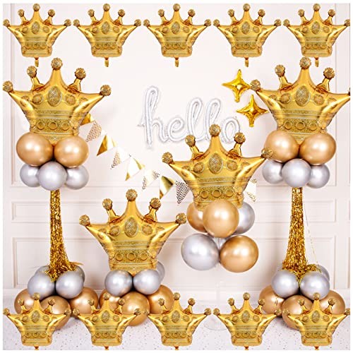 16Pcs Crown Balloons, Large Gold Crown Mylar Foil Balloon for Birthday Wedding