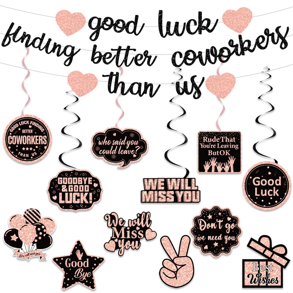 Farewell Party Banner lbs Job Goodbye Decor lbs Coworker Gift lbs Gold Pink