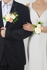 White Rose Boutonniere and Wrist Corsages for Wedding(Set of 2), Prom Corsage…