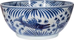 Handcrafted Blue and White Ceramic Fish Bowl for Home Decor