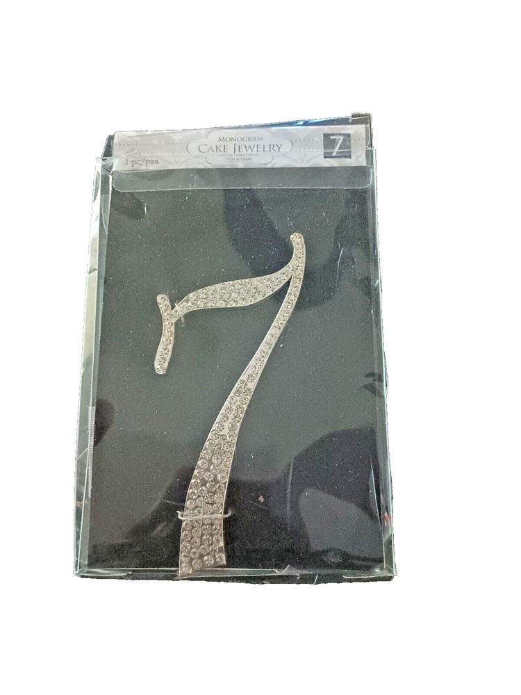 Monogram Cake Jewelry Rhinestone Silver ~7~ Cake Topper 3.5″ X 5” New Number 7