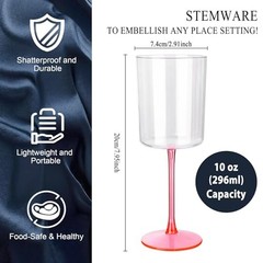 12 Pack 10 Oz Clear Plastic Wine Glasses with Stem – Disposable Cocktail Pink