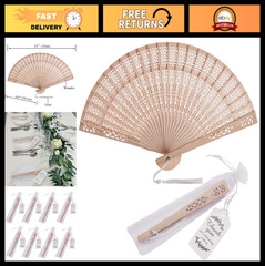 50 Sets Wooden Folding Hand Fans with Organza Bags & Thank You Tags – Wedding Fa