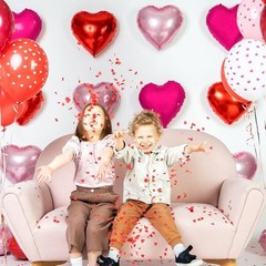 18 Pcs Heart Shape Balloons Red Pink Hot Pink Valentines Day Balloons Love